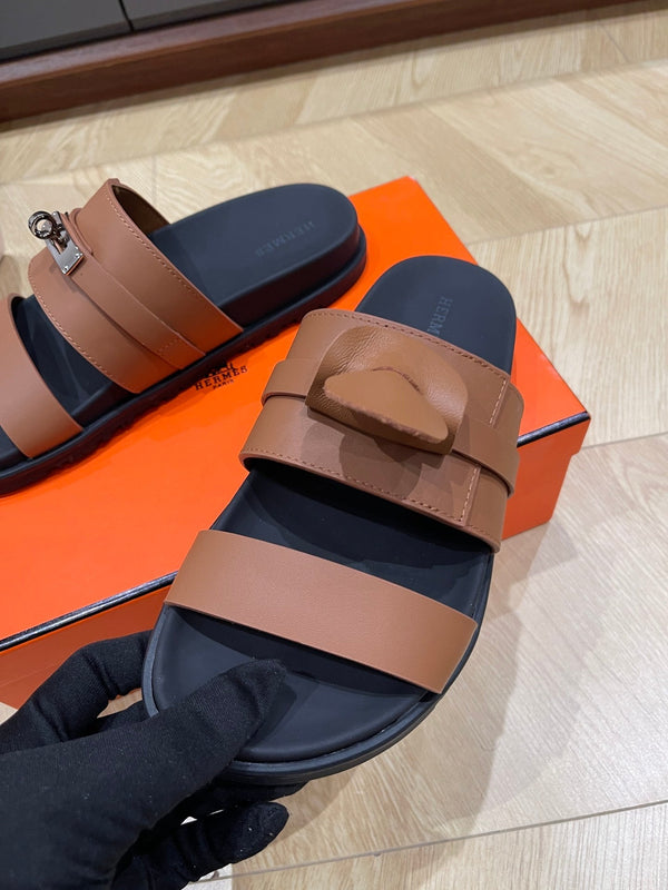 HM 25 Jackson Sandal Brown Black Calfskin
