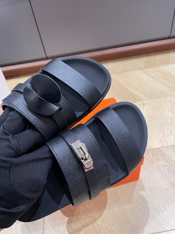 HM 25 Jackson Sandal Black Grained Calfskin