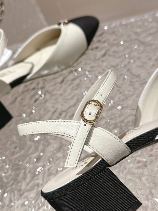 slingbacks 45 white black lambskin grosgrain