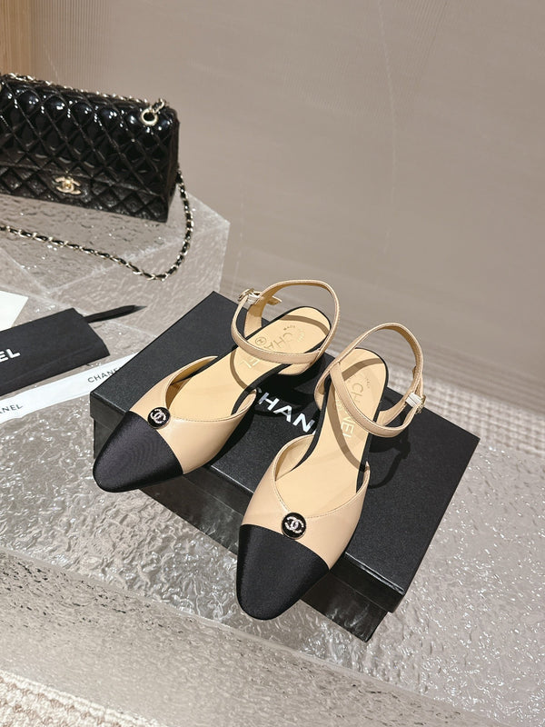 slingbacks 45 beige black lambskin grosgrain