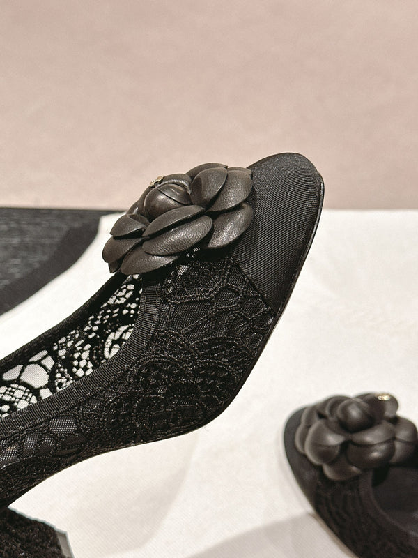 cc pump 60 tessuto di pizzo nero a fiori