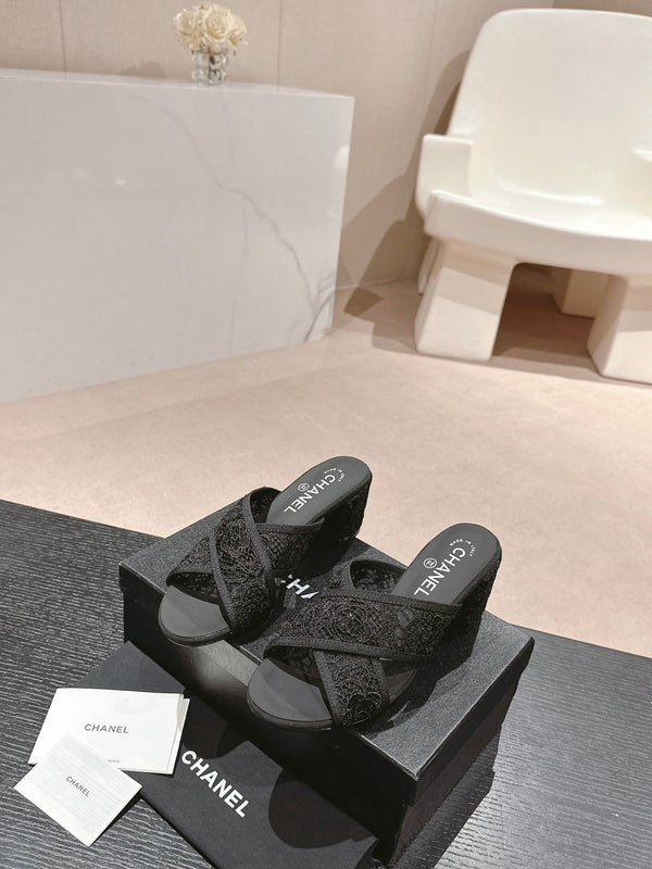 sandalo mulo 60 incrociato tessuto pizzo nero