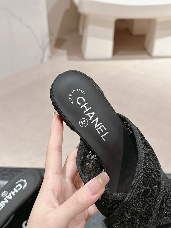 sandalo mulo 60 incrociato tessuto pizzo nero