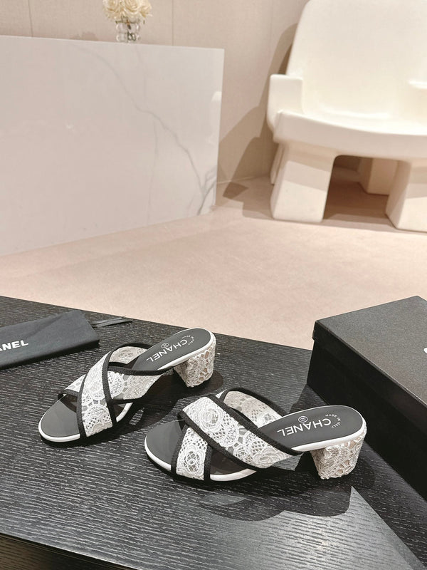 sandalo mulo 60 incrociato tessuto pizzo bianco