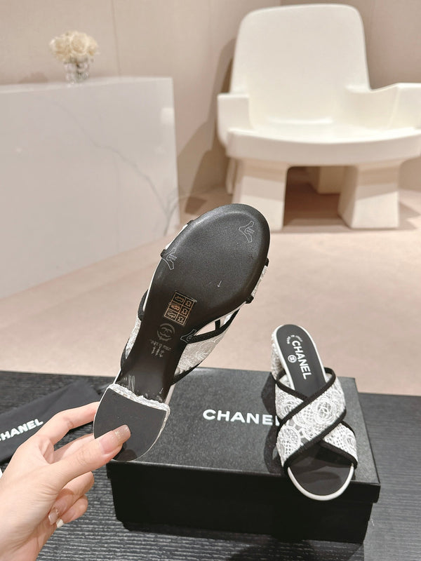 sandalo mulo 60 incrociato tessuto pizzo bianco