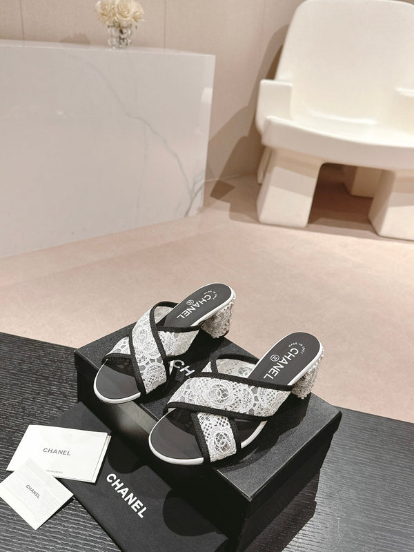 sandalo mulo 60 incrociato tessuto pizzo bianco