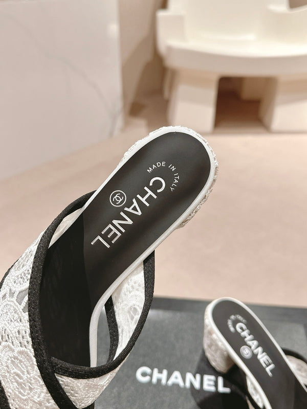 sandalo mulo 60 incrociato tessuto pizzo bianco