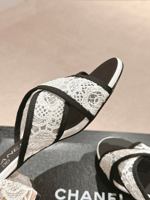 sandalo mulo 60 incrociato tessuto pizzo bianco