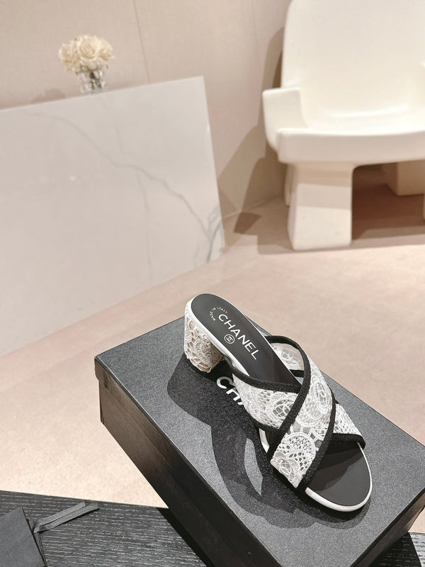 sandalo mulo 60 incrociato tessuto pizzo bianco