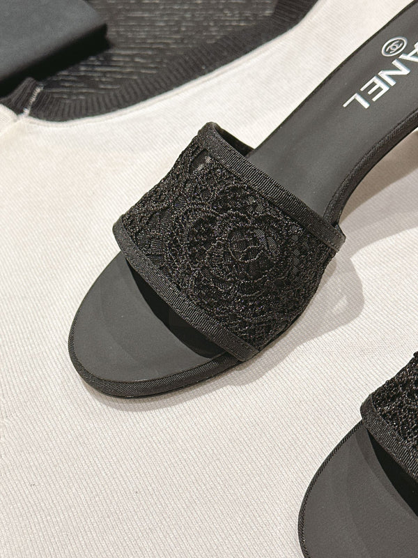 sandalo mulo 60 tessuto pizzo nero