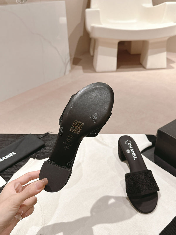 sandalo mulo 60 tessuto pizzo nero