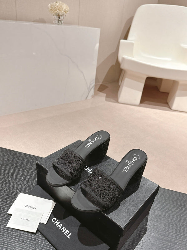 sandalo mulo 60 tessuto pizzo nero