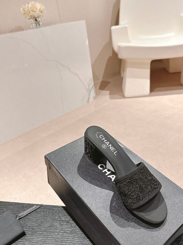 sandalo mulo 60 tessuto pizzo nero