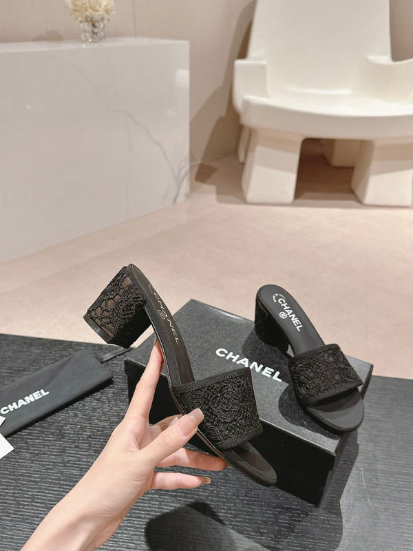 sandalo mulo 60 tessuto pizzo nero