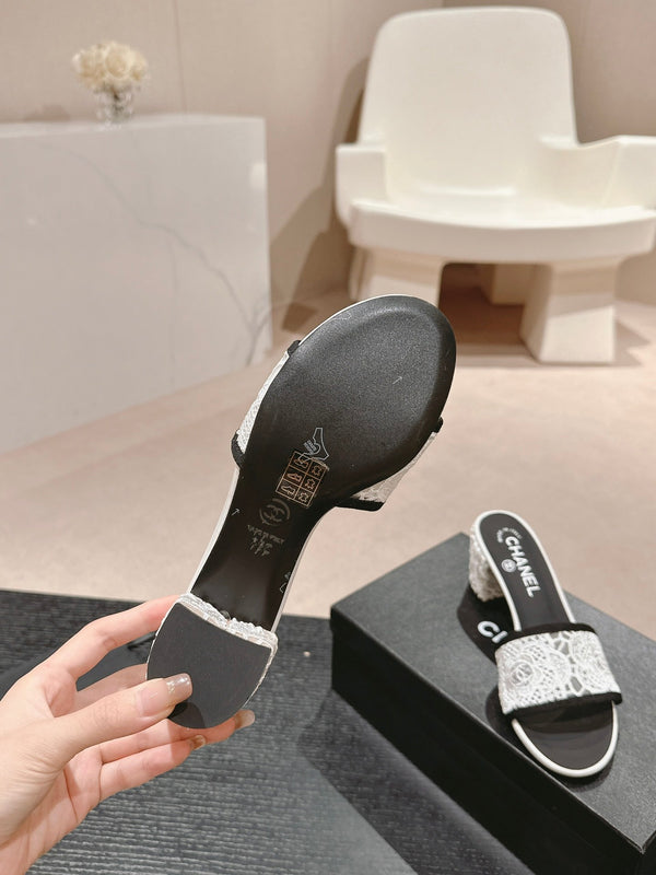 sandalo mulo 60 tessuto pizzo bianco