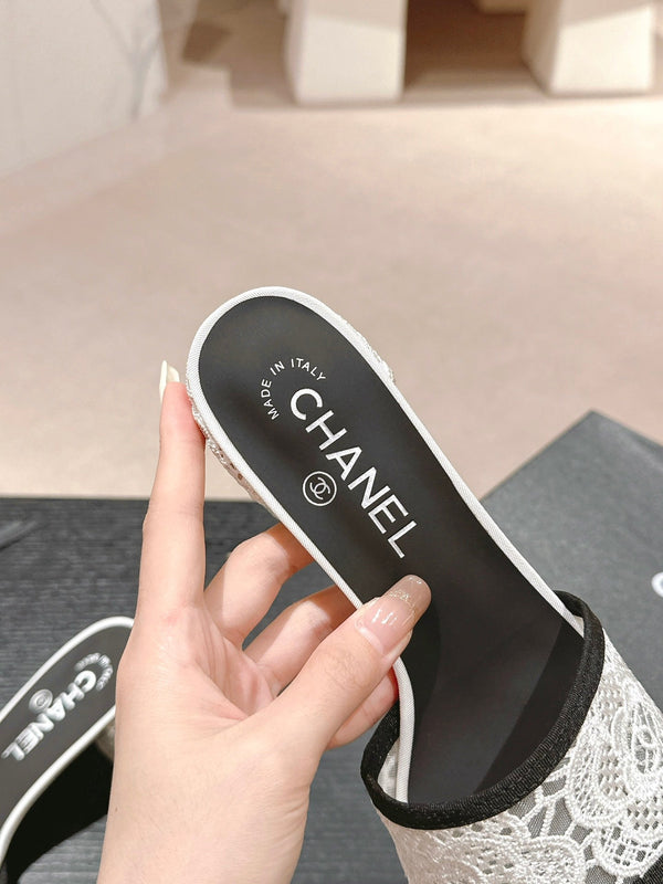 sandalo mulo 60 tessuto pizzo bianco