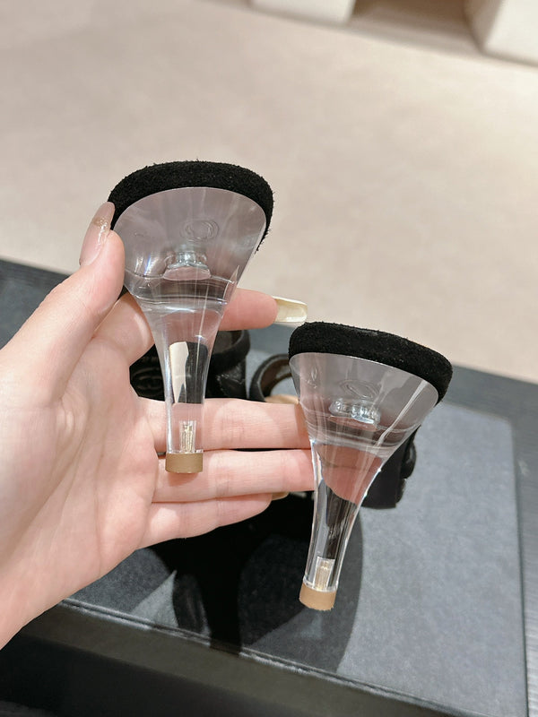 sandalo mulo 75 tessuto nero vitello beige scuro