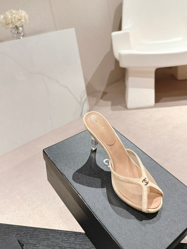 sandalo mulo 75 tessuto beige pelle di vitello beige scuro