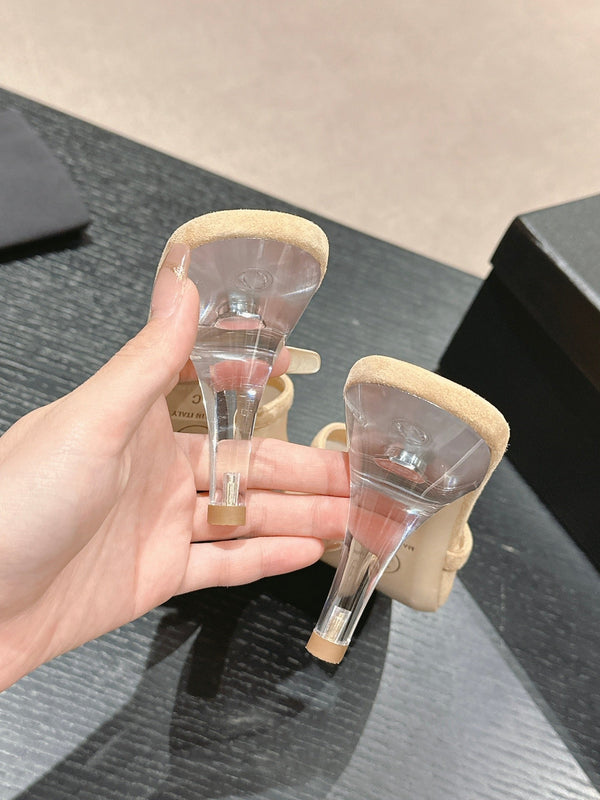 sandalo mulo 75 tessuto beige pelle di vitello beige scuro