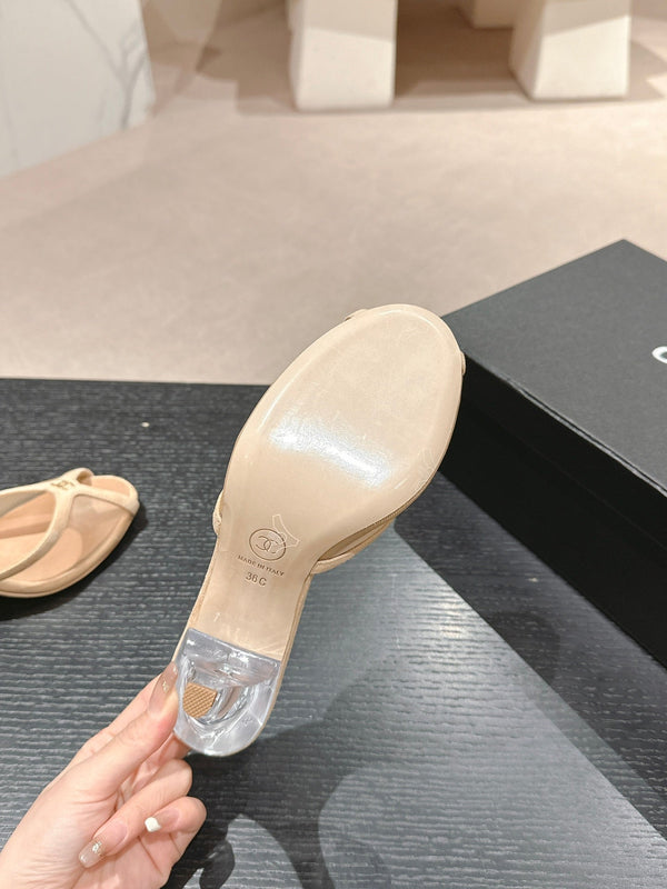 sandalo mulo 75 tessuto beige pelle di vitello beige scuro