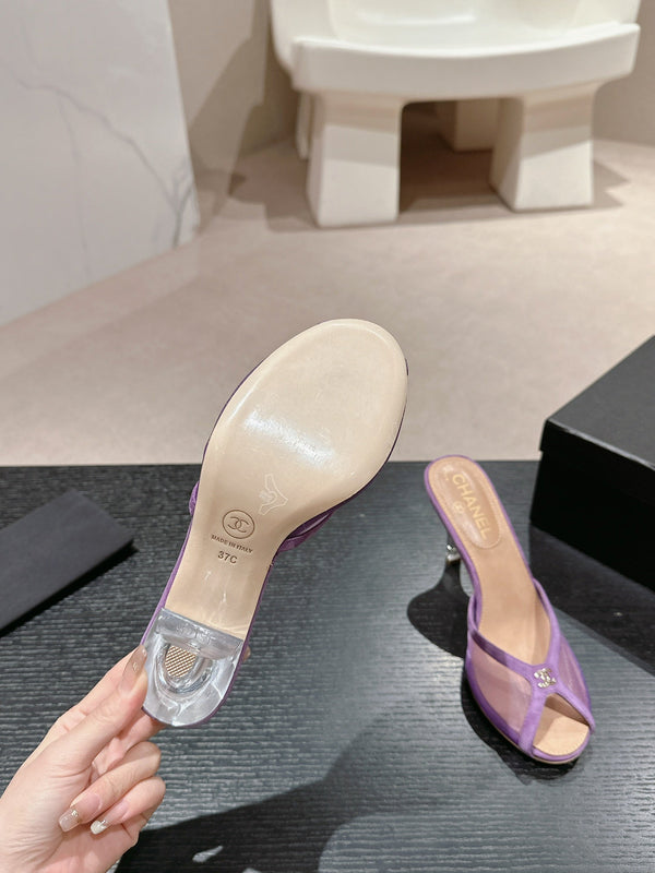 sandalo mulo 75 tessuto viola pelle di vitello beige scuro