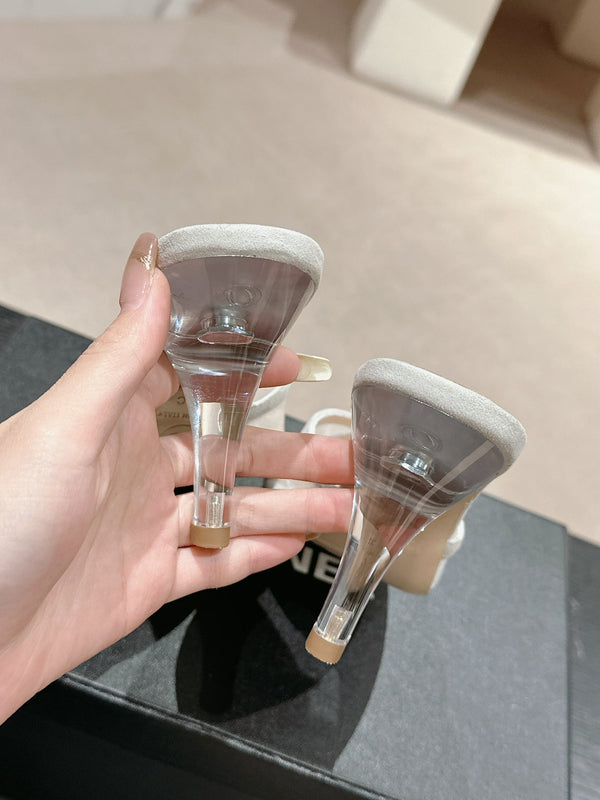 sandalo mulo 75 tessuto bianco vitello beige scuro