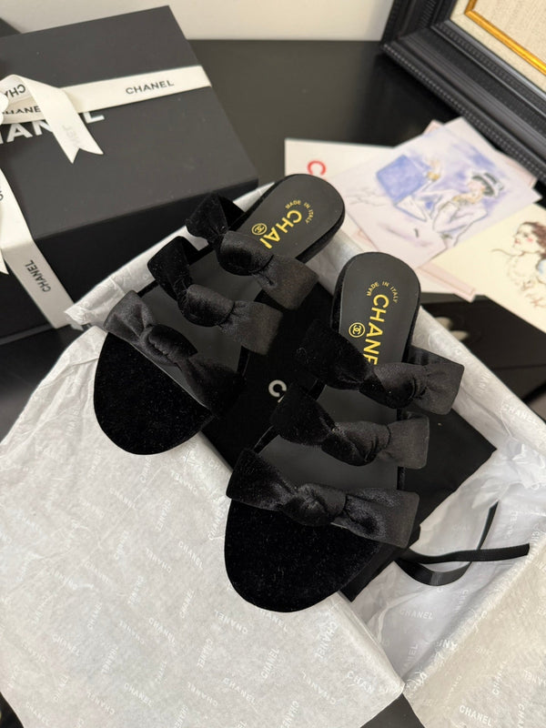 CC 25C Three Strap Mule Black Velvet fabric 233559