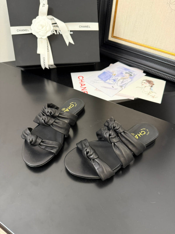 CC 25C Three Strap Mule Black Lambskin 233557