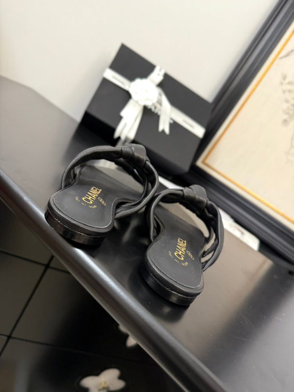 CC 25C Three Strap Mule Black Lambskin 233557