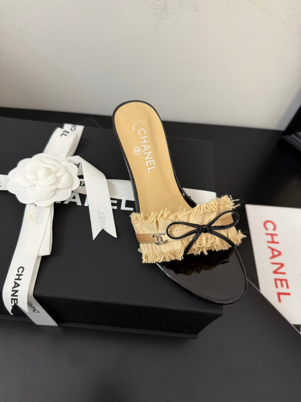 cc25 sandalo con fiocco e volant tacco 65mm nero grosgrain tela oro 233583