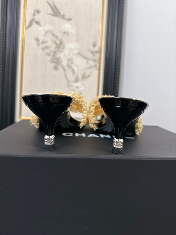 cc25 sandalo con fiocco e volant tacco 65mm nero grosgrain tela oro 233583