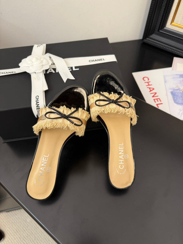 cc25 sandalo con fiocco e volant tacco 65mm nero grosgrain tela oro 233583