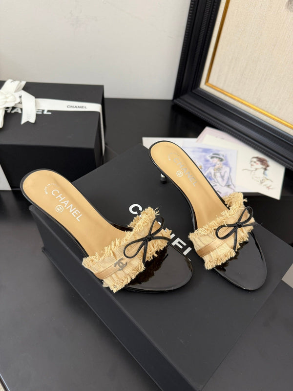 cc25 sandalo con fiocco e volant tacco 65mm nero grosgrain tela oro 233583