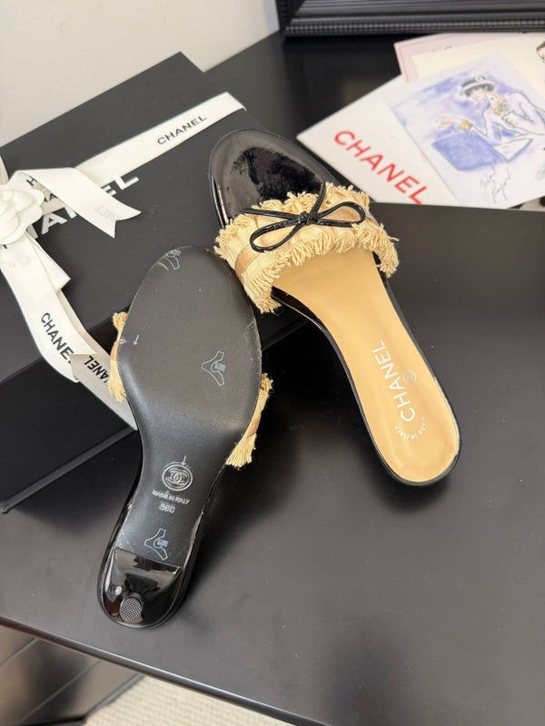 cc25 sandalo con fiocco e volant tacco 65mm nero grosgrain tela oro 233583