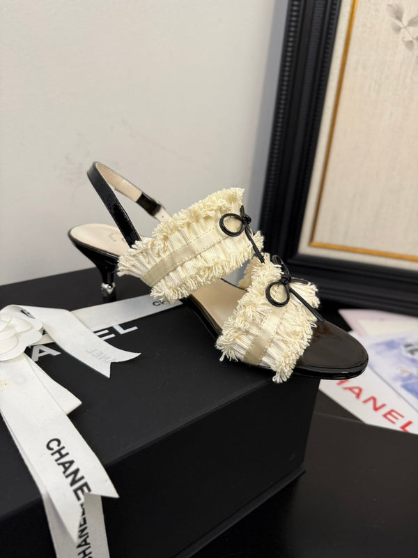 sandalo slingback cc25 ̣65mm fiocco nero grosgrain tela bianca 233589