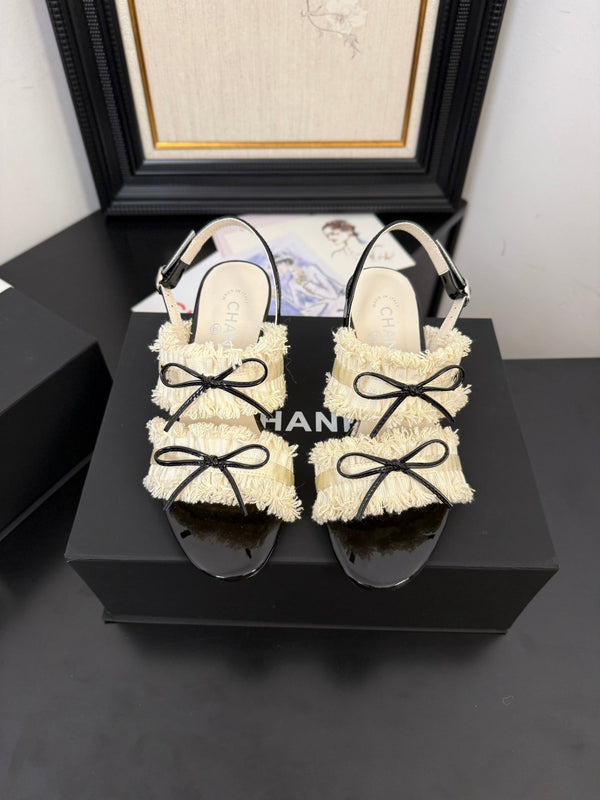 sandalo slingback cc25 ̣65mm fiocco nero grosgrain tela bianca 233589