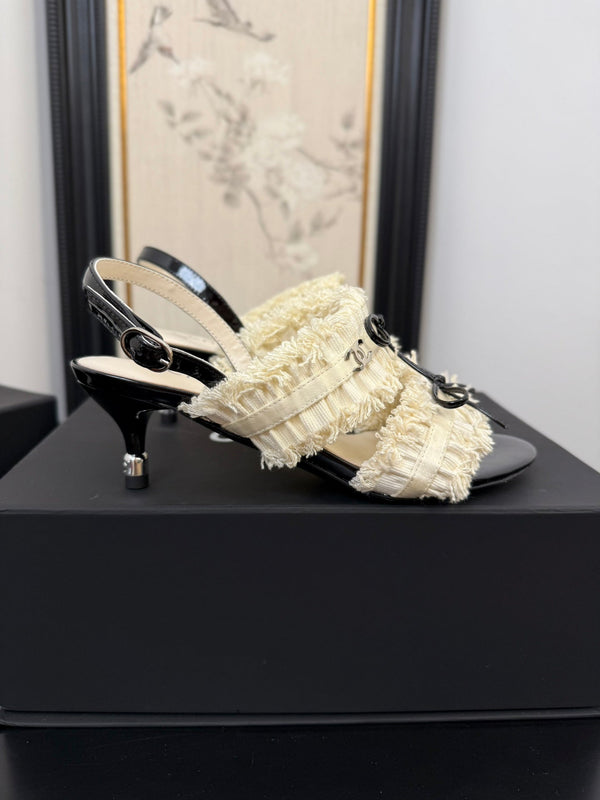 sandalo slingback cc25 ̣65mm fiocco nero grosgrain tela bianca 233589