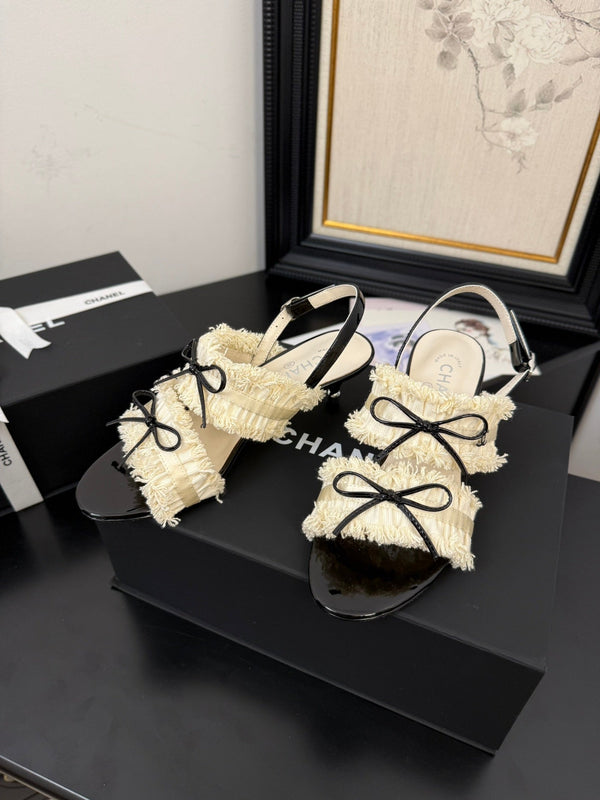 sandalo slingback cc25 ̣65mm fiocco nero grosgrain tela bianca 233589