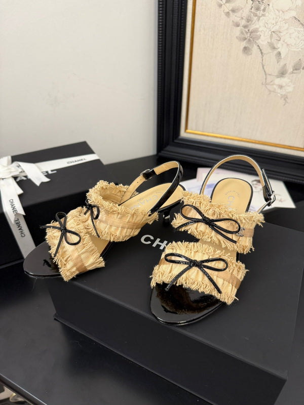 sandalo slingback cc25 ̣65mm fiocco nero grosgrain tela oro 233590