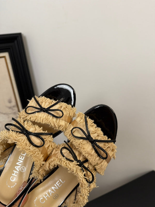 sandalo slingback cc25 ̣65mm fiocco nero grosgrain tela oro 233590