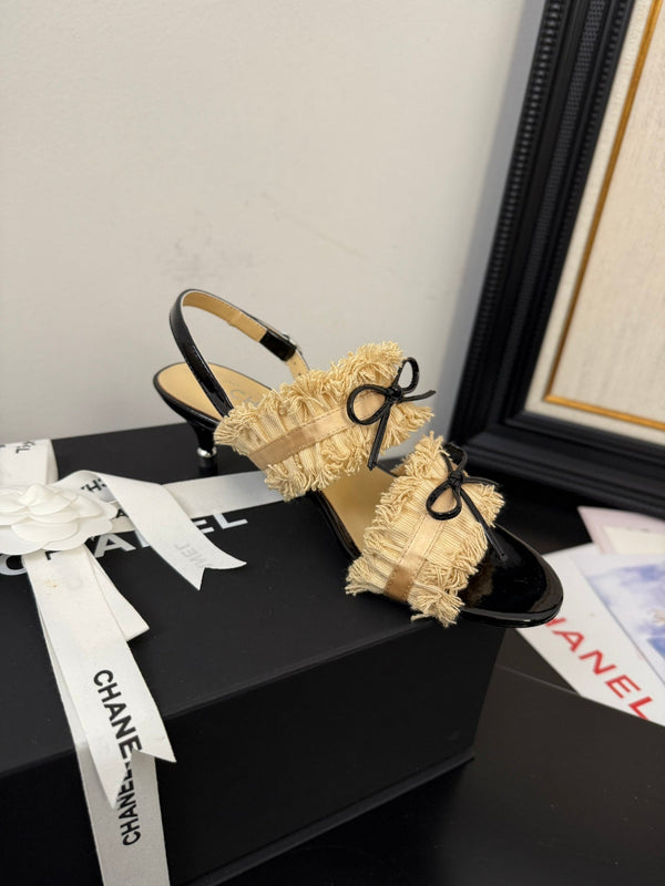 sandalo slingback cc25 ̣65mm fiocco nero grosgrain tela oro 233590