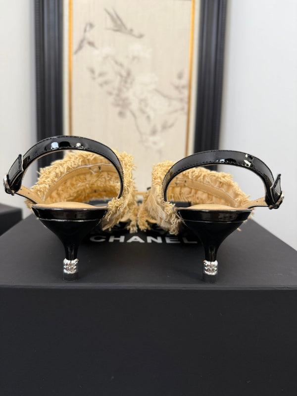 sandalo slingback cc25 ̣65mm fiocco nero grosgrain tela oro 233590