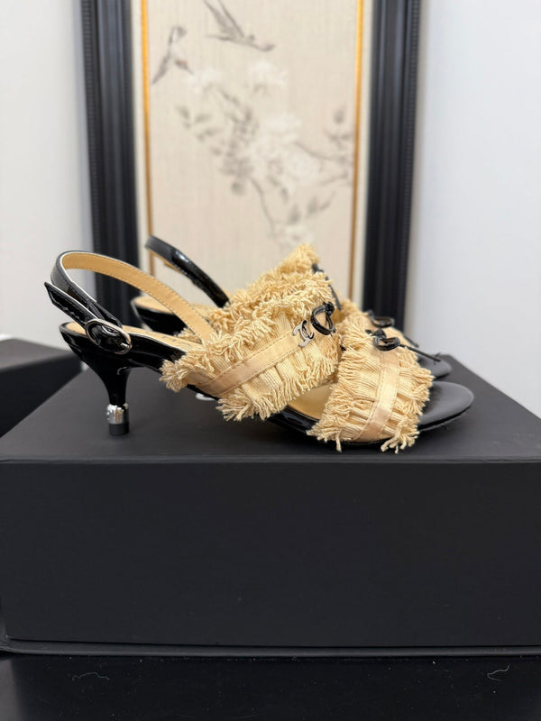 sandalo slingback cc25 ̣65mm fiocco nero grosgrain tela oro 233590