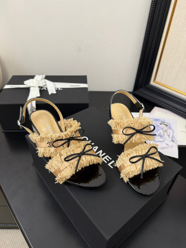 sandalo slingback cc25 ̣65mm fiocco nero grosgrain tela oro 233590