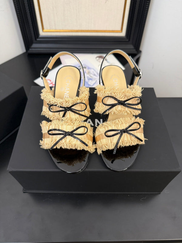 sandalo slingback cc25 ̣65mm fiocco nero grosgrain tela oro 233590