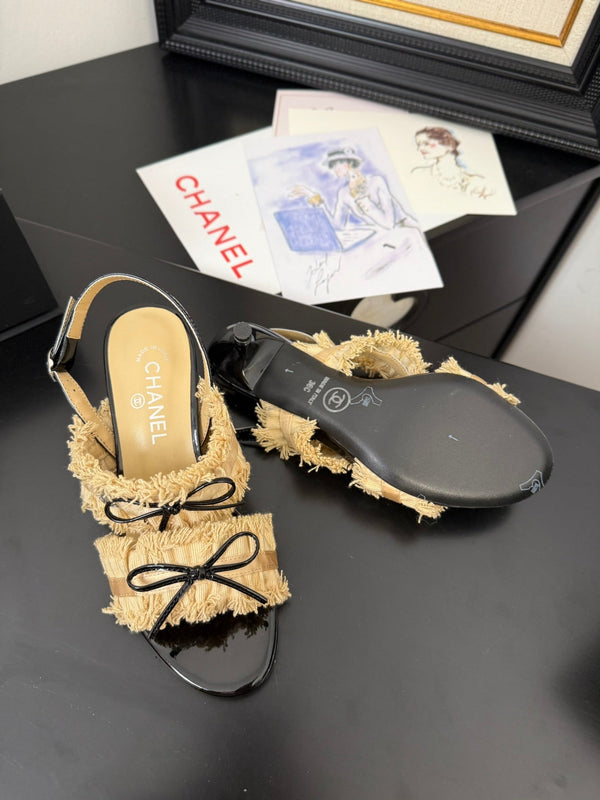 sandalo slingback cc25 ̣65mm fiocco nero grosgrain tela oro 233590