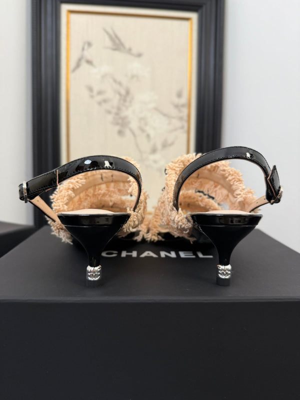 sandalo slingback cc25 ̣65mm fiocco nero grosgrain tela beige 233591