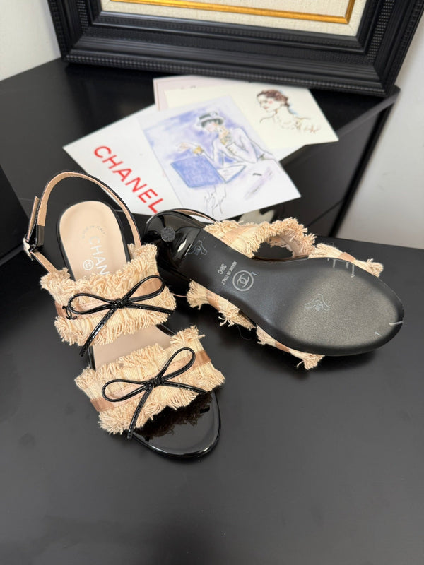 sandalo slingback cc25 ̣65mm fiocco nero grosgrain tela beige 233591