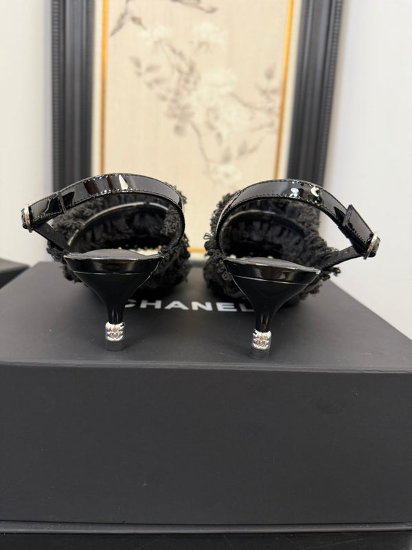 cc25 slingback sandal ̣65mm bow black grosgrain canvas 233592