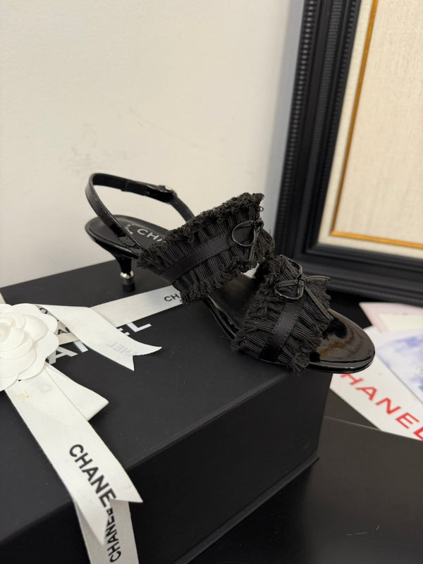 cc25 slingback sandal ̣65mm bow black grosgrain canvas 233592